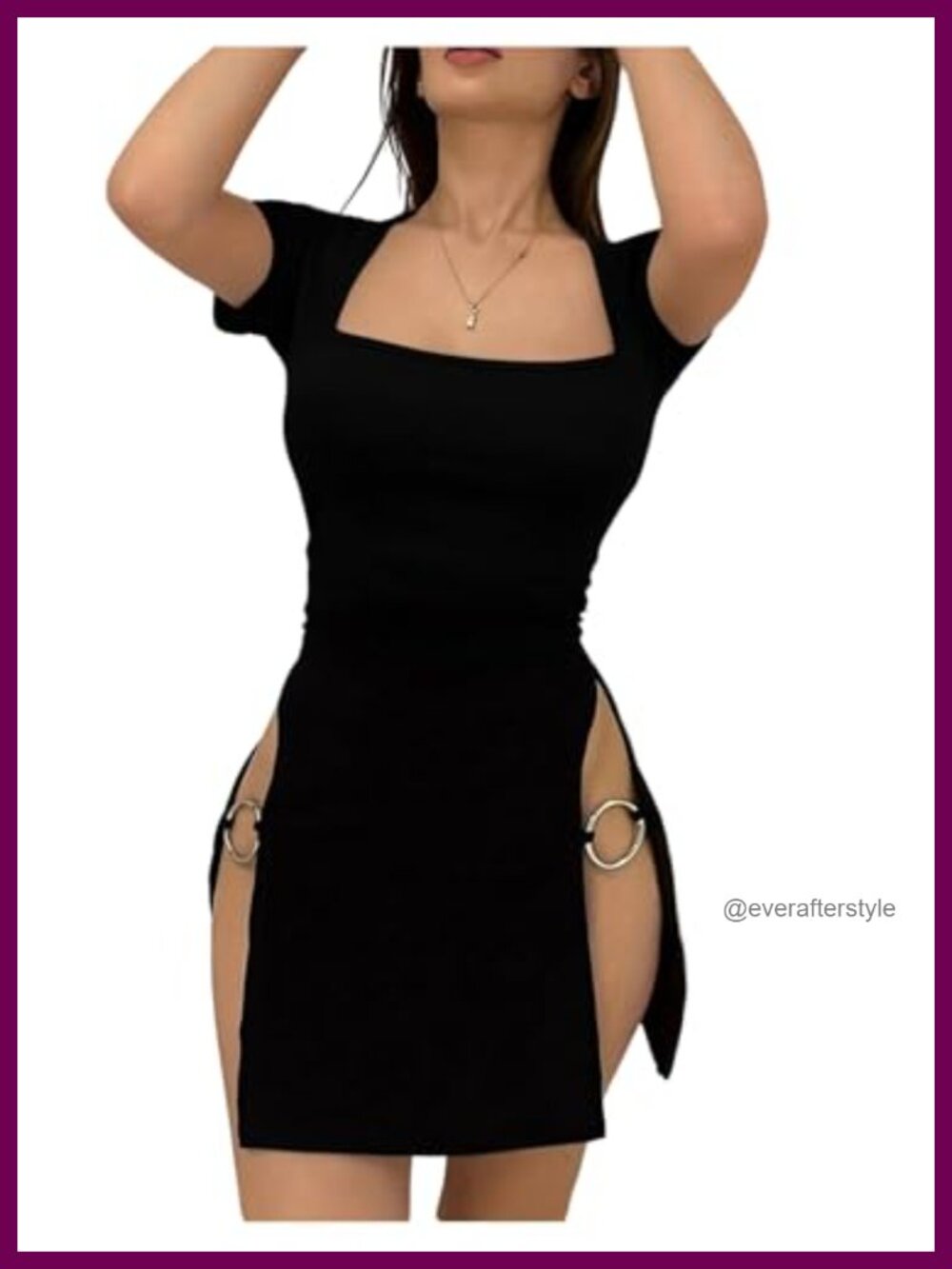 Plus Size Short Sleeve Square Neck Bodycon Mini Dress High Slit Night Out